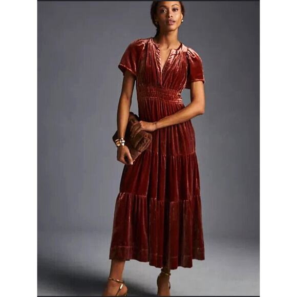 Anthropologie The Somerset Maxi Dress: Velvet Edition maroon holiday fall winter - Picture 11 of 11